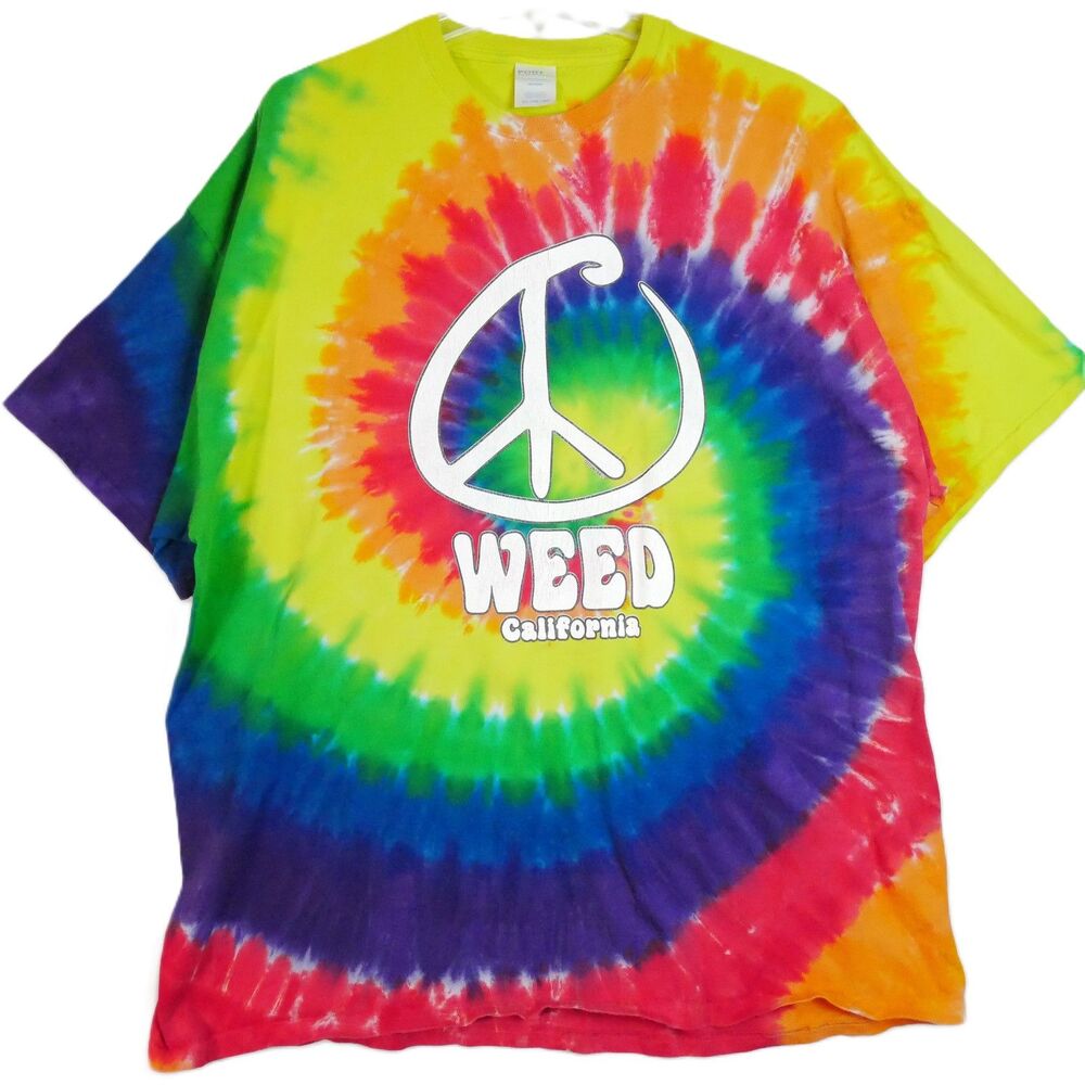 Tie-Dye Adult Size 2XL T-Shirt Peace Sign WEED California Psychedelic Artsy